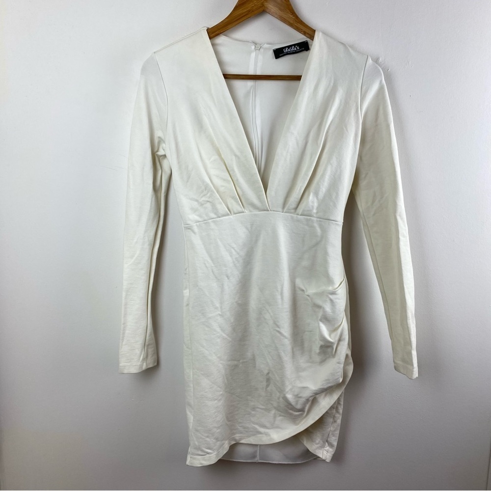 Lulu's Off White Deep V Ruched Side Mini Dress Small Lulus Sexy